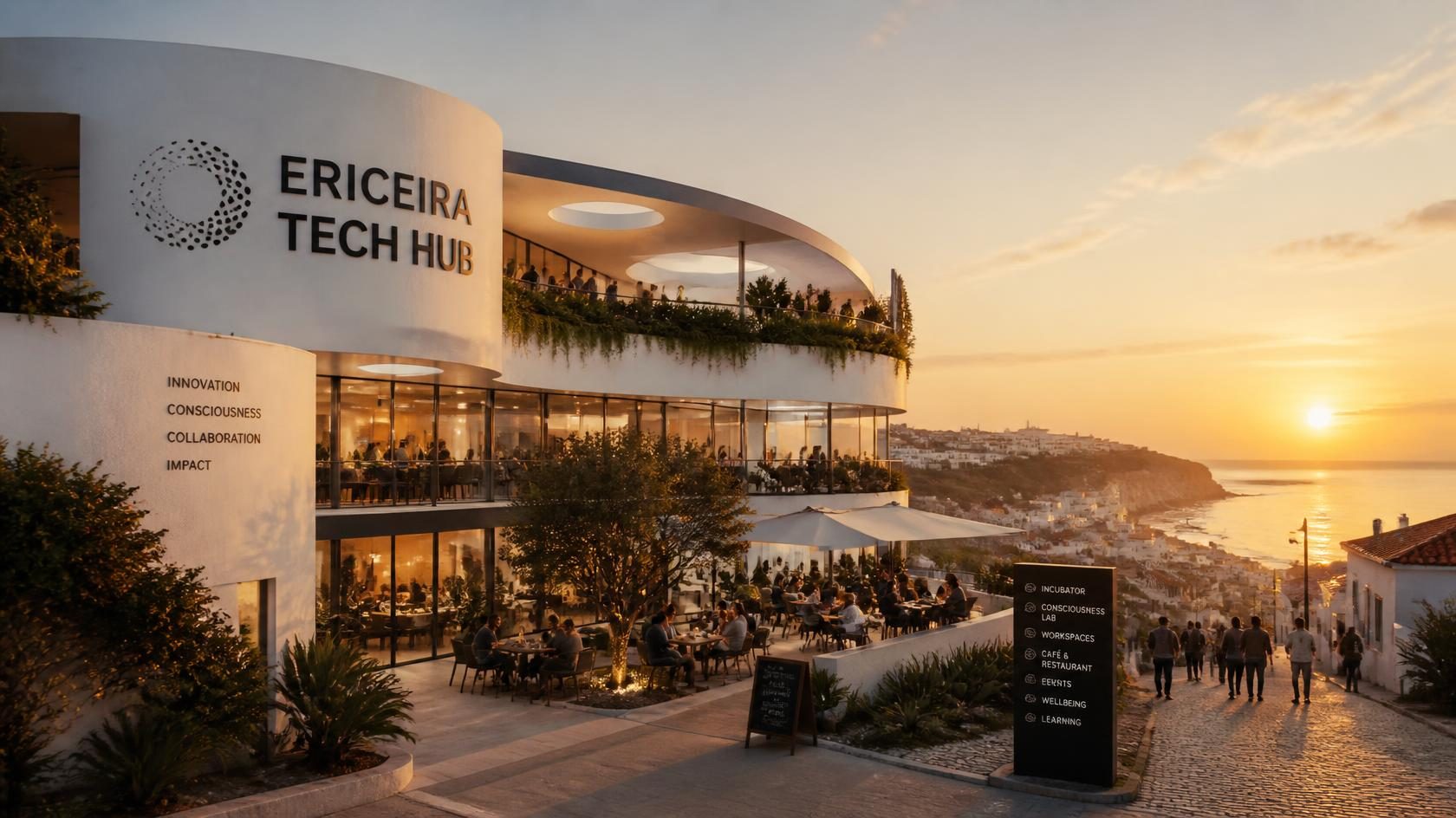 Concept render of the Ericeira Tech Hub above the Atlantic